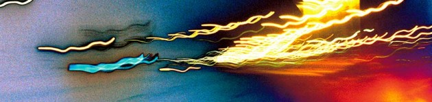 blue red orange colorful lines streaks, abstract photograph, taxi ride, 2002 by William Oldacre