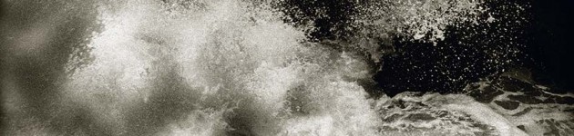 close up of exploding ocean wave on lava shore, infrared, black and white photograph, maui I, 2008 by William Oldacre