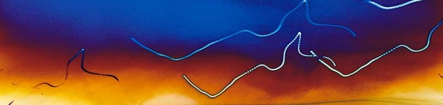 orange blue colorful lines streaks, abstract photograph, facing west, 2002 by William Oldacre