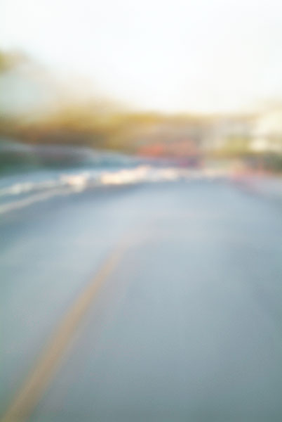 Convergent series, day, colour photograph, art, abstract, abstract expressionism, creative, city street, urban, downtown, cityscape, speed, blur, movement, motion, blue, brown, green, muted, smear, streaks, curves, cars, trees, shape