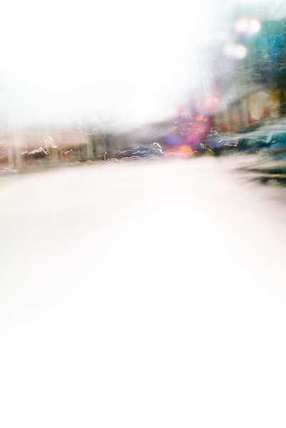 Convergent series, day, colour photograph, art, abstract, abstract expressionism, creative, city street, urban, downtown, cityscape, speed, blur, movement, motion, turquoise, fuchsia, muted, wedges, shape