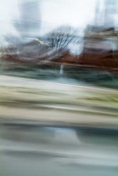 abstract expressionism, city street, urban, movement, motion, grey, mauve, green, vibrant