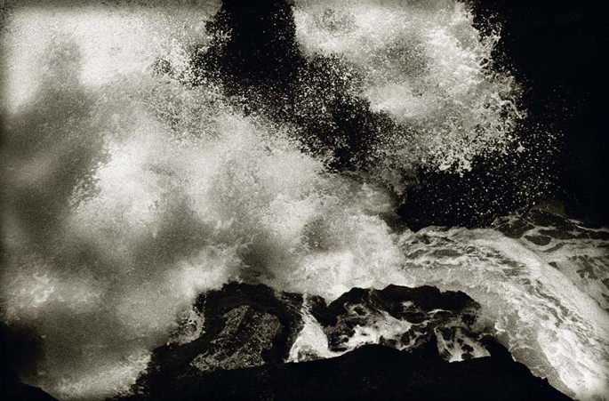 Tropical Series, exploding wave, wave, lava shore, infrared, black and white photograph