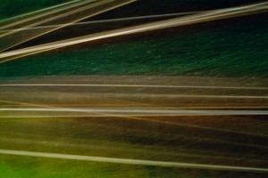 Light Signatures series, day, colour photograph, art, abstract, abstract expressionism, creative, city street, urban, downtown, cityscape, speed, blur, movement, motion, green, yellow, muted, streaks, patterns