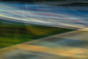 Light Signatures series, day, colour photograph, art, abstract, abstract expressionism, creative, city street, urban, downtown, cityscape, speed, blur, movement, motion, blue, green, yellow, muted, triangles, streaks, shapes, patterns
