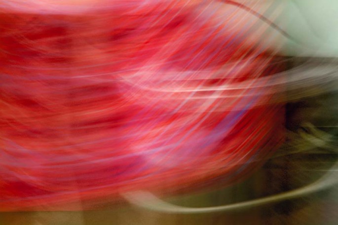 Light Signatures series, day, colour photograph, art, abstract, abstract expressionism, creative, city street, urban, downtown, cityscape, speed, blur, movement, motion, red, green, muted, striated, streaks, swoops, patterns