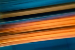 Light Signatures series, day, colour photograph, art, abstract, abstract expressionism, creative, city street, urban, downtown, cityscape, speed, blur, movement, motion, blue, orange, muted, streaks, pattern