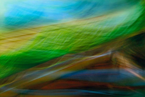 Light Signatures series, day, colour photograph, art, abstract, abstract expressionism, creative, city street, urban, downtown, cityscape, speed, blur, movement, motion, green, blue, muted, streaks, waves, layers, pattern