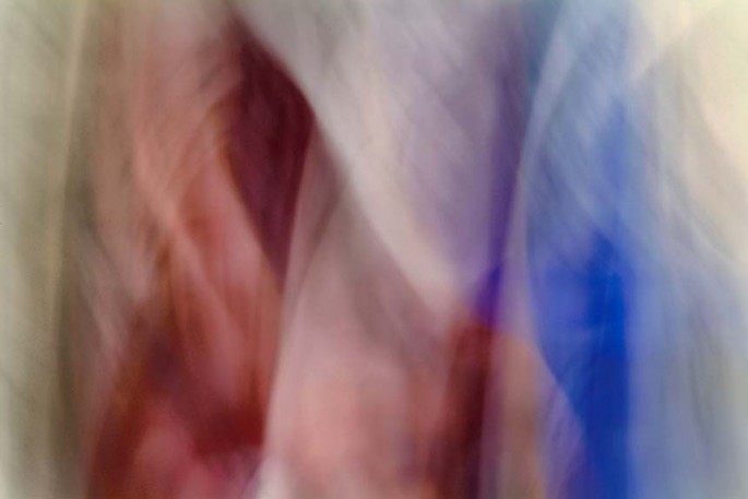 Light Signatures series, day, colour photograph, art, abstract, abstract expressionism, creative, city street, urban, downtown, cityscape, speed, blur, movement, motion, red, blue, muted, coloumns, waves, pattern