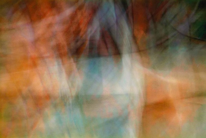 Light Signatures series, day, colour photograph, art, abstract, abstract expressionism, creative, city street, urban, downtown, cityscape, speed, blur, movement, motion, turquoise, orange, muted, streaks, layers, pattern