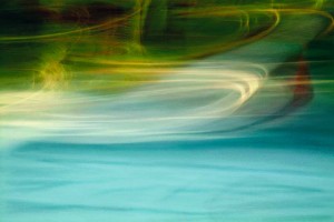 Light Signatures series, day, colour photograph, art, abstract, abstract expressionism, creative, city street, urban, downtown, cityscape, speed, blur, movement, motion, blue, yellow, green, muted, swooshes, waves, layers, pattern