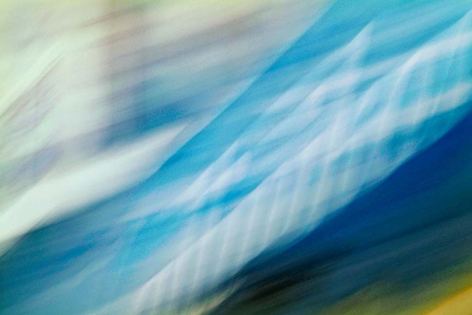 Light Signatures series, day, colour photograph, art, abstract, abstract expressionism, creative, city street, urban, downtown, cityscape, speed, blur, movement, motion, blue, vibrant, overlapping streaks, waves, smears, lines, pattern