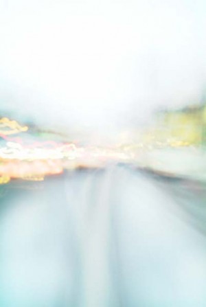 Convergent series, day, colour photograph, art, abstract, abstract expressionism, creative, city street, urban, downtown, cityscape, speed, blur, movement, motion, green, orange, yellow, muted, smear, wedges, shape