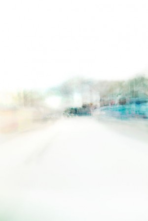 Convergent series, day, colour photograph, art, abstract, abstract expressionism, creative, city street, urban, downtown, cityscape, speed, blur, movement, motion, blue, green, turquoise, muted, smear, wedges, streaks, shape