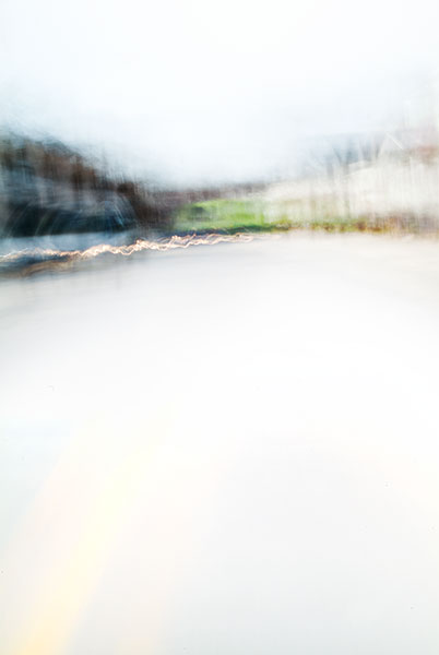Convergent series, day, colour photograph, art, abstract, abstract expressionism, creative, city street, urban, downtown, cityscape, speed, blur, movement, motion, blue, green, muted, smear, stripe, streaks, shape