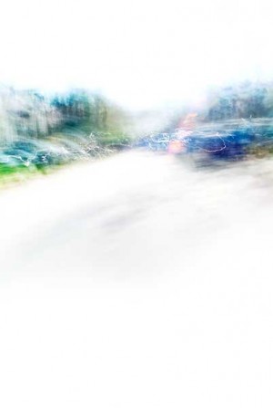 Convergent series, day, colour photograph, art, abstract, abstract expressionism, creative, city street, urban, downtown, cityscape, speed, blur, movement, motion, blue, muted, wedges, streaks, shape