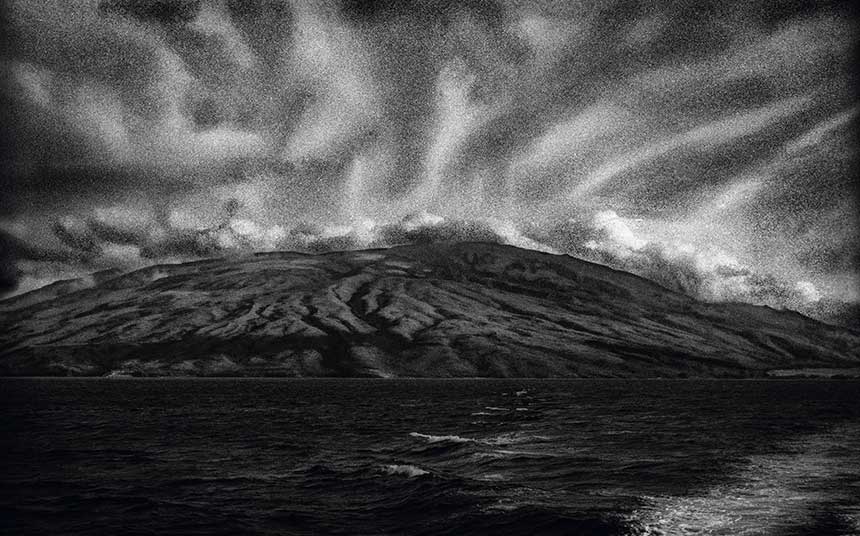 A Priori series, day, black and white photograph, art, creative, landscape, muted, mountain, streaks, ocean, wedges, shape