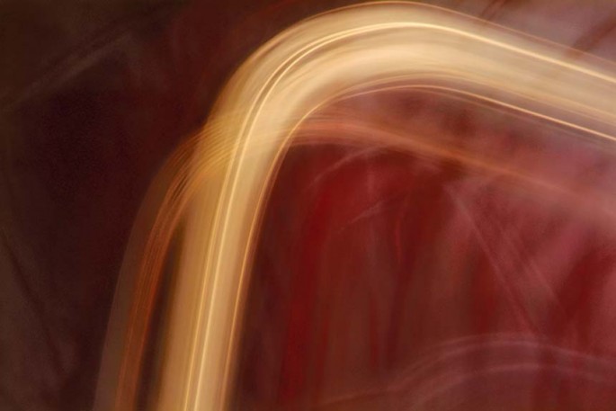 Light Signatures series, day, colour photograph, art, abstract, abstract expressionism, creative, city street, urban, downtown, cityscape, speed, blur, movement, motion, red, burgundy, yellow ,vibrant, swoosh, pattern