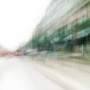 Convergent series, day, colour photograph, art, abstract, abstract expressionism, creative, city street, urban, downtown, cityscape, speed, blur, movement, motion, green, blue, red, muted, wedge, shape