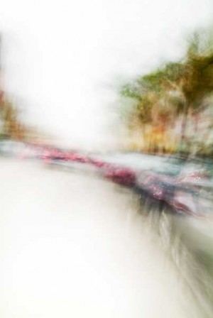Convergent series, day, colour photograph, art, abstract, abstract expressionism, creative, city street, urban, downtown, cityscape, speed, blur, movement, motion, yellow, green, red, blue, muted, wedge, shape