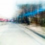 Convergent series, day, colour photograph, art, abstract, abstract expressionism, creative, city street, urban, downtown, cityscape, speed, blur, movement, motion, blue, brown, red, vibrant, wedge, shape