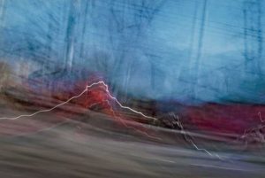 abstract expressionism, city street, urban, movement, motion, red, blue, vibrant