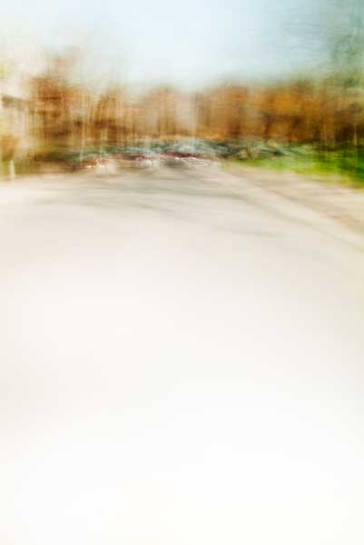 abstract expressionism, city street, urban, movement, motion, green, orange, blue, vibrant