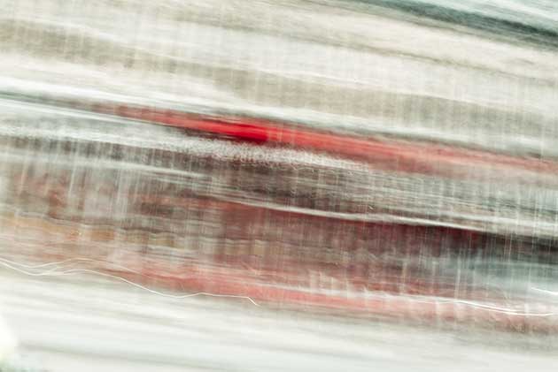abstract expressionism, city street, urban, movement, motion, red, brown, pink, vibrant