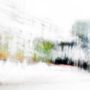 abstract expressionism, city street, urban, movement, motion, turquoise, red, orange, green, vibrant